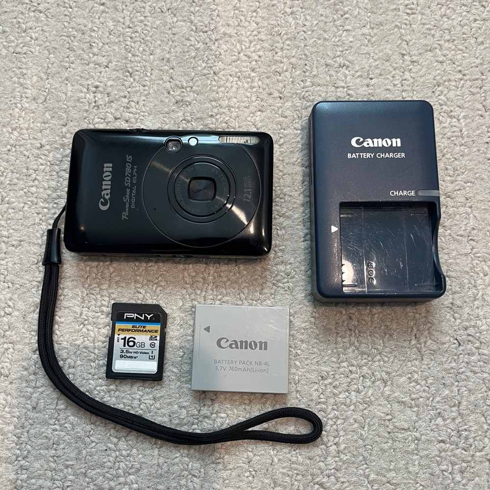 Canon PowerShot SD780IS - Black Digital Camera with Charger and Accessories
